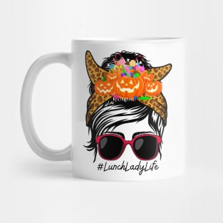 Lunch Lady Messy Bun Spooky Pumpkin Orange Halloween Costume Mug